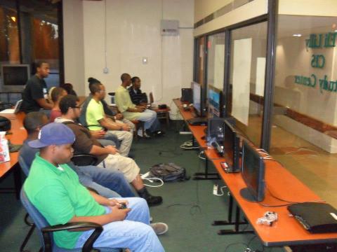Gamers playing in the sunroom