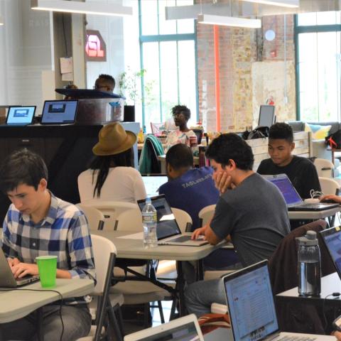Attendees hard at work