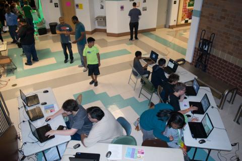Aerial view of game dev workshop