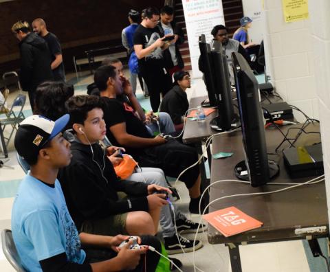 Gamers enjoying sports games